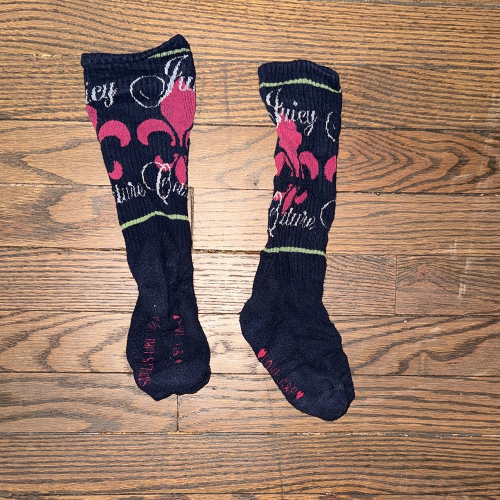 Juicy Couture Black and Pink Logo Knee-High Socks